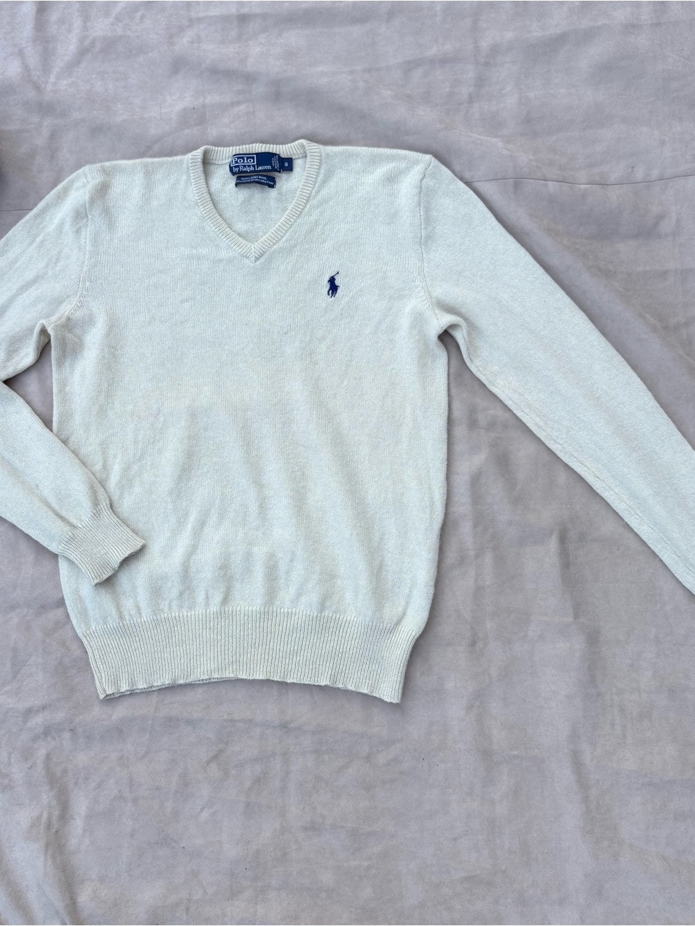 Polo by Ralph Lauren 100% Lambs Wool Men’s Cream V-Neck Sweater - S